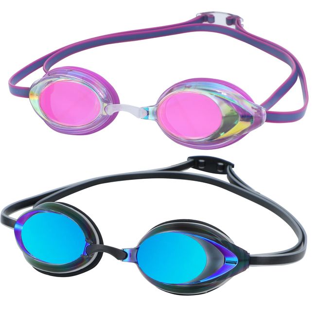 DARIDO Pro Schwimmbrille, 2 Stück, Anti-Beschlag-UV-Schutz, kein Auslaufen, leichte Wettkampf-Schwimmbrille für Erwachsene, Männer, Frauen, Jugendliche, Kinder