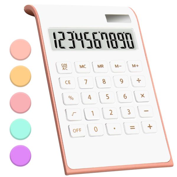 Rose Gold Calculator, UPIHO Rose Gold Pink Office Supplies and Accessories, 10 Digits Solar Battery Basic Office Calculator, Desktop Calculator with Large LCD Display, Gifts for Coworkers