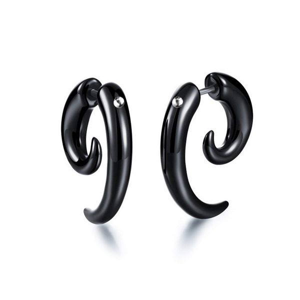 KnBoB Men Black Horn Earrings Acrylic