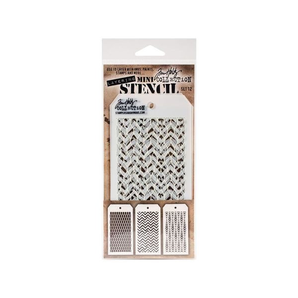 Stampers Anonymous Tim Holtz Mini Layered Stencil Set #12,Multicolor,8.61x21x0.2 cm
