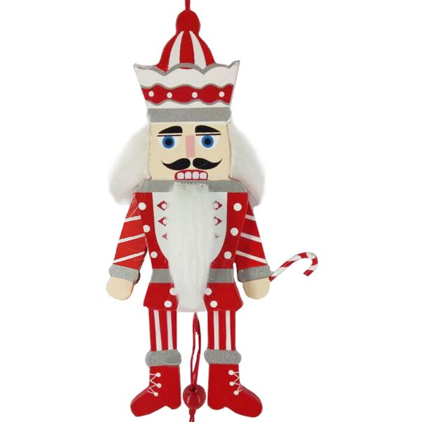 Nutcracker Ballet Gifts Candy Cane Nutcracker Doll Pull String Puppet Ornament, Christmas Tree Holiday Decorations, Home Decor, 6-inch