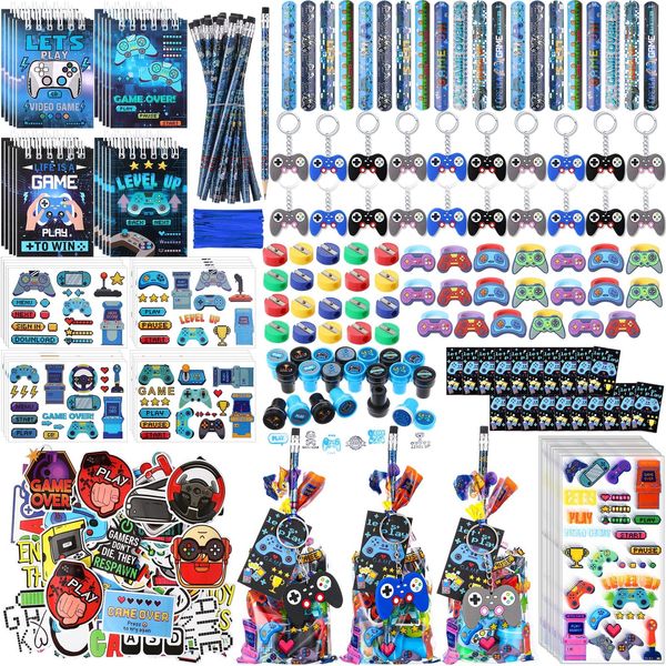 Sayglossy 251 Pcs Cool Video Game Party Favors Set Includes Gift Bags Pencils Notebook Sharpener Slap Bracelets Rings Keychains Tattoo Gaming Stickers Stamper Gamer Party Favors Birthday