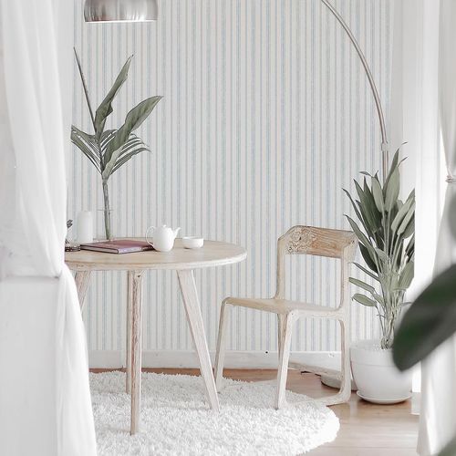 Tempaper Aqua Nautical Stripe Removable Peel and Stick Wallpaper, 20.5 in X 16.5 ft, Made in The USA