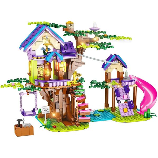 OKKIDY Tree House Building Toys for Kids, Girls Friendship Building Blocks with with LED Light, Creative Forest House Age 6 7 8 9 10 11 12+