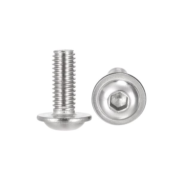 sourcing map Flanged Button Head Socket Cap Screws, M6*16mm Hex Socket Drive Screw, 304 Stainless Steel Fasteners Bolts, Fully Threaded Machine Screw 20Pcs