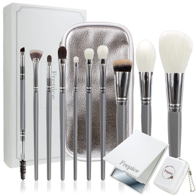 Frepice Makeup Brush [Set of 10] Powder Brush Concealer Brush Makeup Brush Case Makeup/Gray moon
