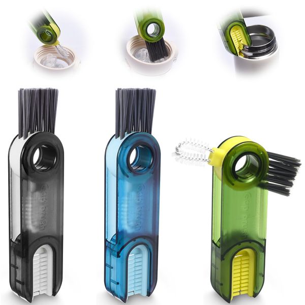 3 In 1 Multifunctional Cleaning Brush, 3 Pcs Cup Lid Cleaning Brush, Tiny Bottle Cup Lid Detail Brush, Bottle Cap Crevice Cleaner, Portable Bottle Cleaning Brush For Home Kitchen Crevice Washing Tool