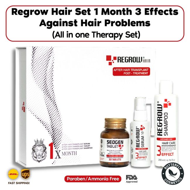 Regrow Hair Set 1 Month 3 Effects Against Hair Problems (All in one Therapy Set)