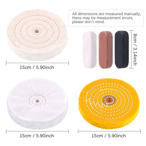Swpeet 6Pcs 6 Inch Professional Buffing Polishing Wheels with 3 Colors Polishing Compounds Kit, Including Cotton (60 Ply), Yellow (42 Ply) and Flannel (30 Ply) with 1/2” Arbor Wheel for Bench Grindes
