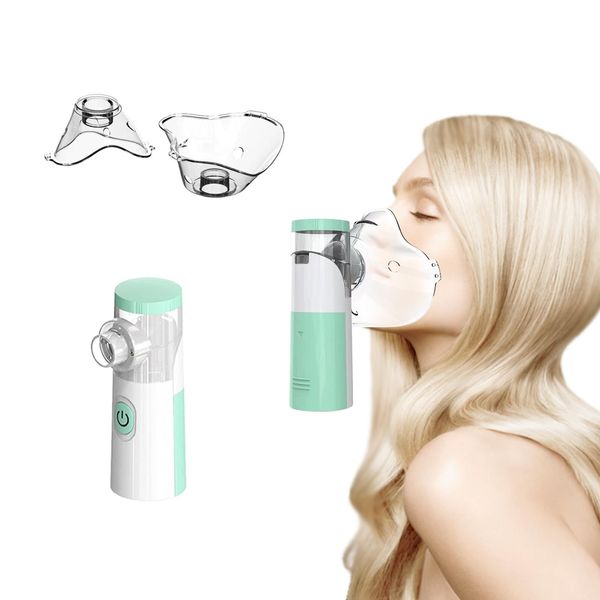 Handheld Nebuliser Machine, Rechargeable Portable Nebulizer with Mouthpiece and 2 Masks for Adults & Kids (Green)