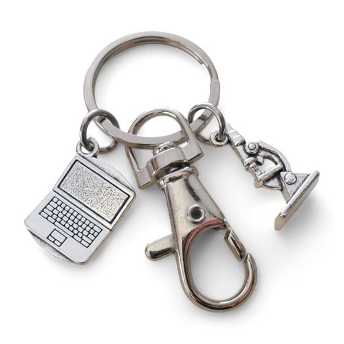 JewelryEveryday Science Keychain with Computer Laptop & Microscope Charm, and Swivel Clasp, Lab Student or Teacher Keychain