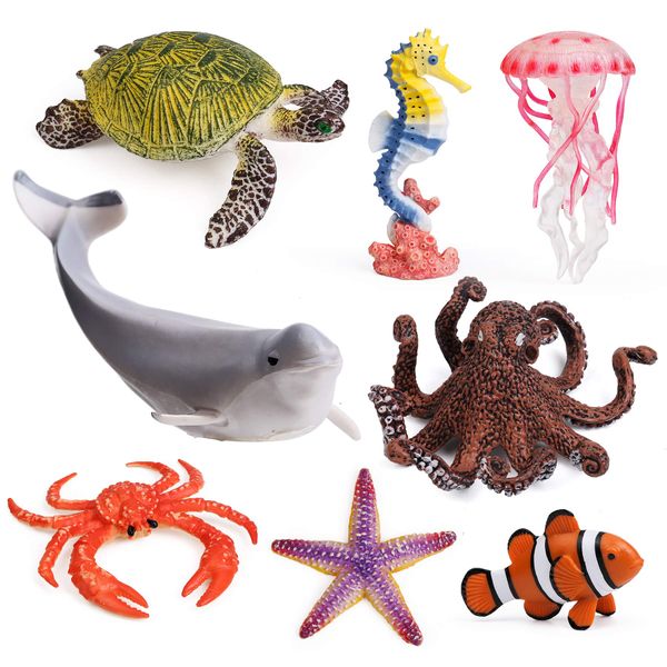 UANDME 8pcs Sea Animal Figures Realistic Ocean Animal Figurines Toy Playset for Kids Cake Toppers Decoration