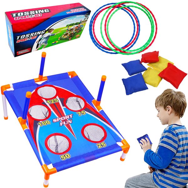 Bean Bag Toss Game for Kids, Kids Cornhole,with 6 Sandbags 6 Rings,Suitable for Children Aged 3-8,Portable Indoor and Outdoor Bean Bag Toss Game Set Gift