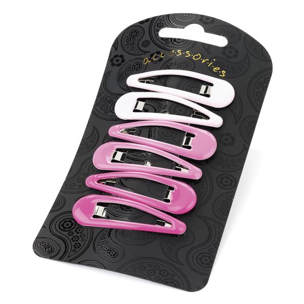 Six piece 5cm pink tone hair snap clip set.