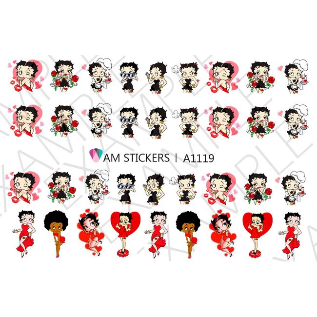 Betty Boop Water Nail Art Transfers Stickers Decals - Set of 36 - A1119