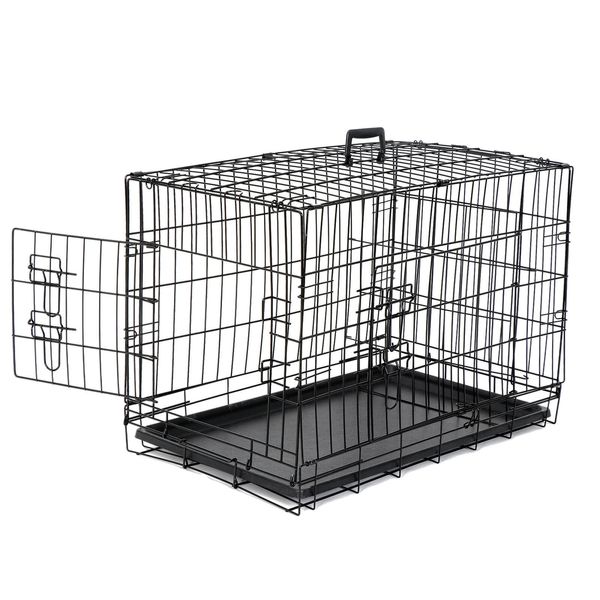 Durable Folding Metal Dog Crate Double Doors Pet Dog Crates Black Dog Cage 30"