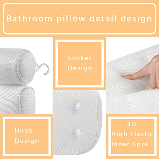 Bathtub Pillow Rest Bubble Bath White Grey Cushion Soft Luxury Spa Pillow  for Bath Jacuzzi Tub Neck and Back Support Gift 