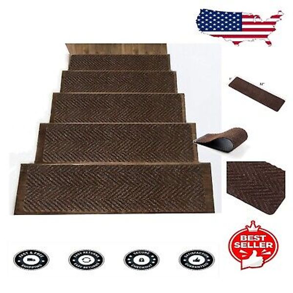 Water Resistant Chevron Stair Treads - Non-Slip Safety for Pets & Kids, 14 Pack