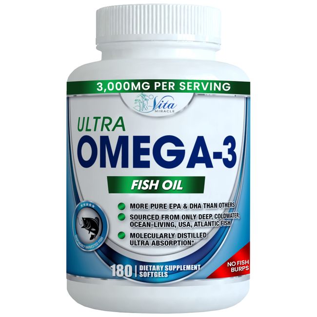 ULTRA Omega 3 Fish Oil 3,000mg 180 Gel Capsules