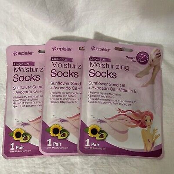 3-pk Epielle Moisturizing Socks Sunflower Seed Oil Avocado Oil Vitamin E