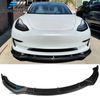Fits 17-23 Tesla Model 3 PP Matte Black Front Bumper Lip 3PC