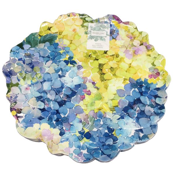 x4 Shabby Chic MELAMINE Dinner Plate Set Hydrangea Blue Green Easter Floral