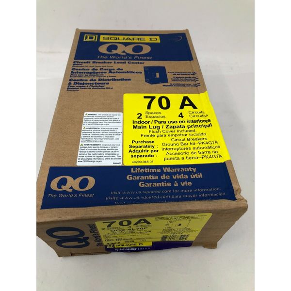 Square D QO24L70F 70A Load Center Main Lug 1-Phase 2-Spaces 4-Circuits 120/240V