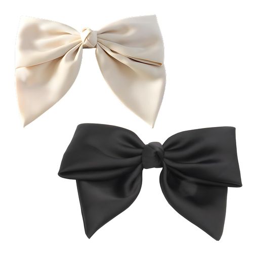 EIHI 2 Pack Ladies & Girls Classic Beige & Black Bow Hair Clips
