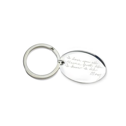 Actual Handwriting Keychain • Personalized Signature or Message from Photograph • Valentine's Day Gift with Custom Engraved Love Note • Stainless Steel Oval Key Chain • Sentimental Gift for Spouse