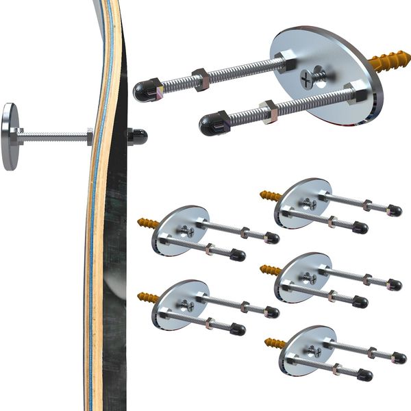 Skateboard Wall Mount 6 Packs - All Metal Skateboard Hanger for Skateboard Deck Display, Sturdy and Easy Installation