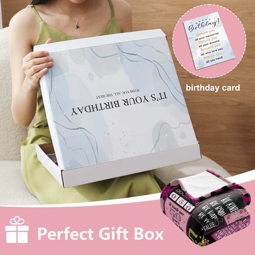 Budalagong 50 Birthday Gifts for Women, 50th Birthday Blanket with Gift Box, 50th Birthday Decorations Gift Ideas for Her, 50 Year Old Gifts for Women Turning 50 and Fabulous 50''x40'', Pink