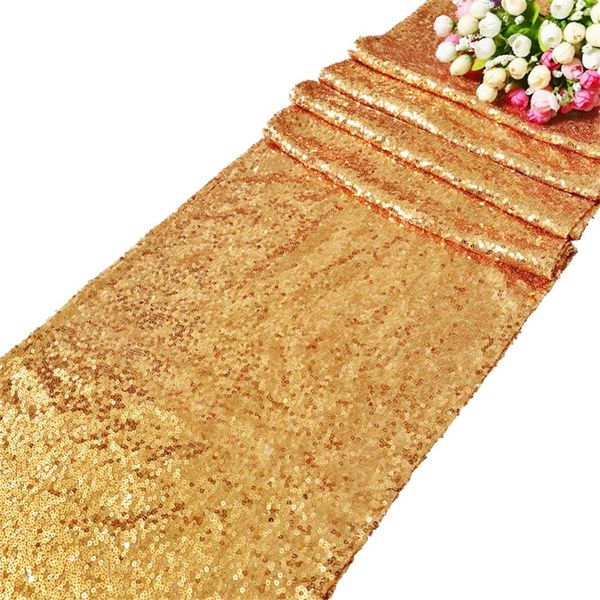 12x108inch Glitter Sequin Table Runner Chair Sashes Swags Wedding Party Table Decoration Sequin Tablecloth- Sequin Champagne Gold