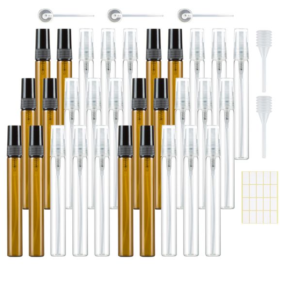 30 Stück 10ml Parfümzerstäuber Leer Sprühflasche Glas Klein zum Befüllen, Mini Pump Taschen ParfumFlakon Nachfüllbar Parfümproben für Reise Transparentes Bernstein mit Pipetten Presskopf