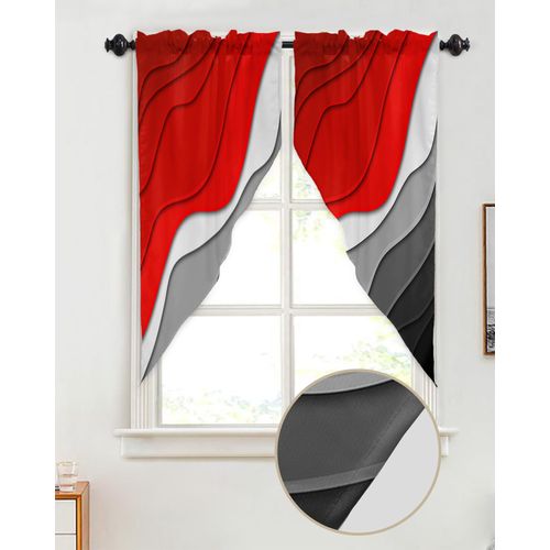 BEMIGO Swag Valances for Windows, Ombre Red Black Rod Pocket Kitchen Farmhouse Window Curtains Over Sink, Abstract Texture Farmhouse Window Curtain Panel Swag Curtains Valences, 36 Inches Length