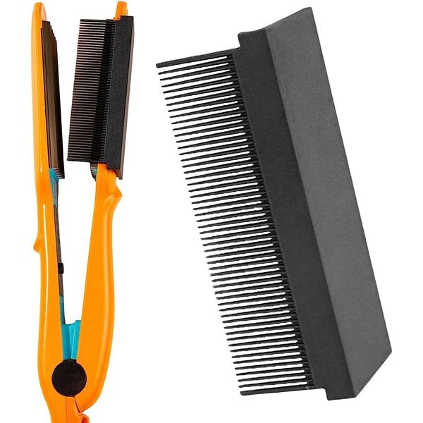 Black Hair Straightener Comb, Barber Straightening Comb Attachment for Hair Flat Iron Comb Attachment Clip On, Hair Straightening Flat Iron V Type Hair Combs