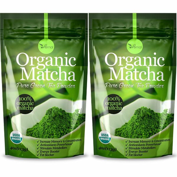 Organic Matcha Green Tea Powder for Latte Unsweetened Culinary Grade Vegan 2Pack