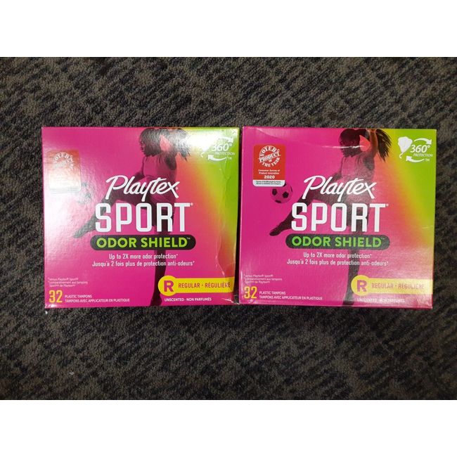 2 Pack: Playtex Sport Tampons w/Odor Shield, Regular, Unscented, 32 Ct. Ea. -12D