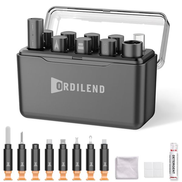 Ordilend for iPhone Cleaning Kit for Charging Port Cleaner, Multi-Tool iPhone Cleaner Repair Lightning Cable, Cell Phone Cleaning Kit for iPad, Connector, Speaker, Airpod with Storage Case, Grey
