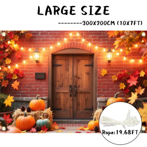 Large Fall Backdrop for Photography 118x79in Autumn Backdrop with 4 Grommets Fall Harvest Landsacape Pumpkin Maple Leaf Haystacks for Thanksgiving Baby Shower Birthday Party