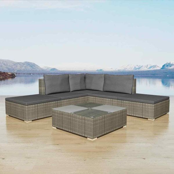 Patio Furniture Set 6 Piece Outdoor Sofa and Table Poly Rattan Gray vidaXL