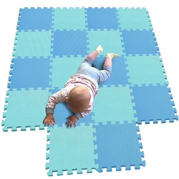 MQIAOHAM® Children Puzzle mat Play mat Squares Play mat Tiles Baby mats for Floor Puzzle mat Soft Play mats Girl playmat Carpet Interlocking Foam Floor mats for Baby Blue Green 107108