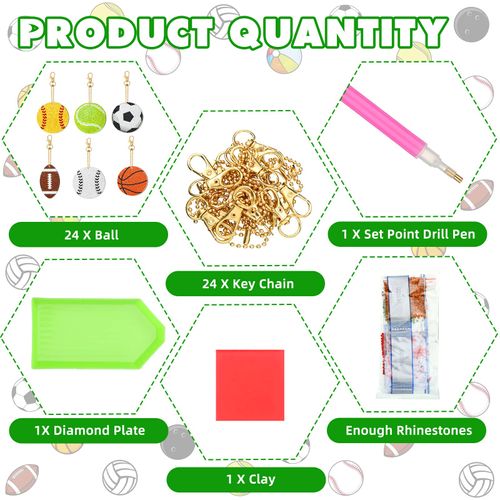 Tudomro 24 Pcs Balls DIY Diamond Art Painting Keychain Kits 5D Soccer Ball Football Drill Art Key Chain Set for Sports