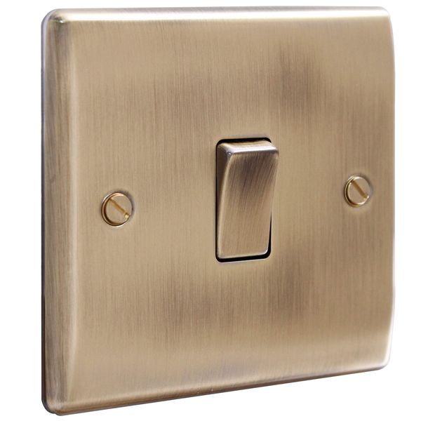 BG Electrical Single Wall Light Switch, 2 Way, Raised and Slim Profile, Round Edges, Nexus Metal, Antique Brass, 20A, 16AX, NAB12