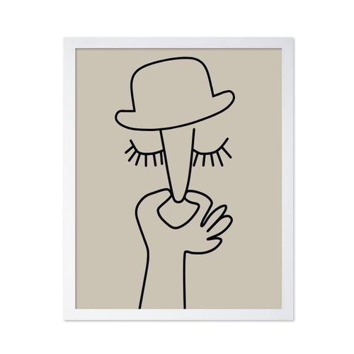 Poster Master Hold Your Nose Poster - Beige Abstract Print - Modern Art -Trendy Art - Minimal Art - Humorous Bathroom Wall Decor - Guest Bath Decor - Funny Restroom Decor, 11x14 White Framed