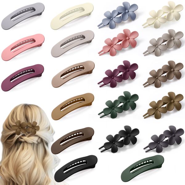 Daifunli 20 Pcs Flat Hair Clips for Women Flat Claw Clips Flat Flower Hair Barrettes Matte Alligator Hair Clips Duck Billed Clip Flat Lay Claw Clips Non-slip Hair Clips Stylish Hair Accessories