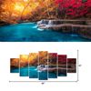 Visual Art Decor Xlarge 7 Pieces Blue Lake Waterfall in Red Fall Forest Canva...