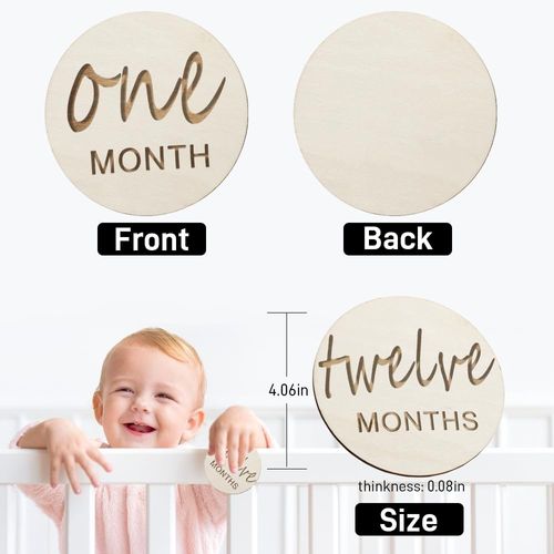 12pcs Wooden Baby Monthly Milestone Cards,Pregnancy and Baby Growth Monthly Milestone Wood Discs,Milestone for Baby Boy,Months Signs Milestone for Baby Girl,Fathers Day Gift