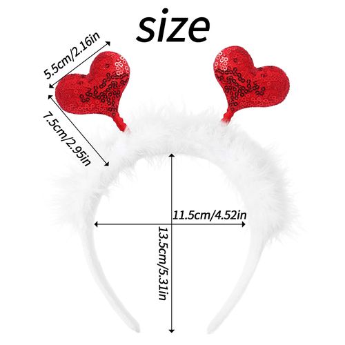 Heart Headbands Sequin Covered Heart Hair Hoops,Valentine's Day Boppers for Women Girls Angel Hairbands with Feathers for Festival Party Headwears(2 Pieces)
