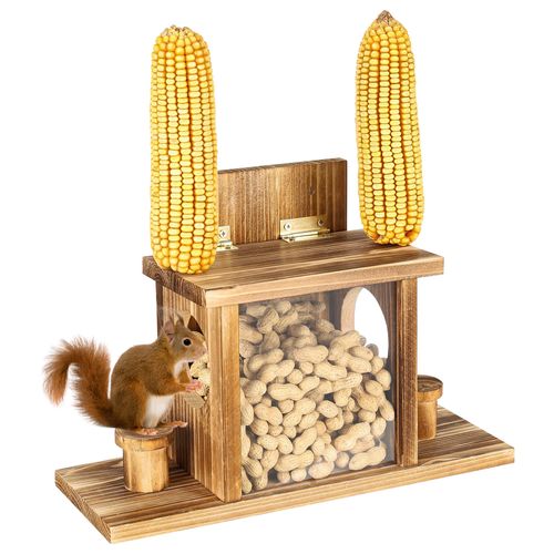 Funny Squirrel Feeder,Carbonized Squirrel Feeders for Outside,Easy Filling and Cleaning with Removable Front Panel,Durable Squirrel House Box for Outdoors,Attracting Squirrel and Chipmunk