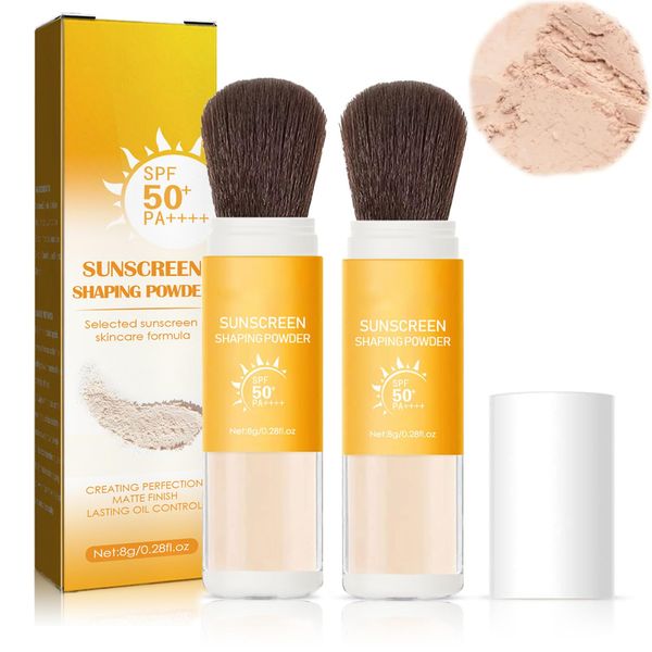 Mineral Sunscreen Setting Powder,SPF 50 Mineral Brush Powder,Powder Sunscreen for Face,Oil Control Natural Matte Finish, Lasting Lightweight Breathable Sun Protection Powder All Skin (2PCS)